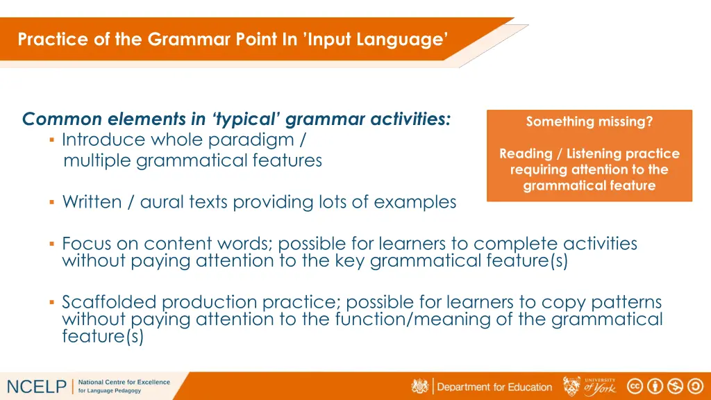 practice of the grammar point in input language 1