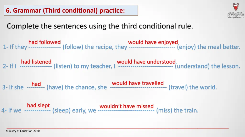 6 grammar third conditional practice