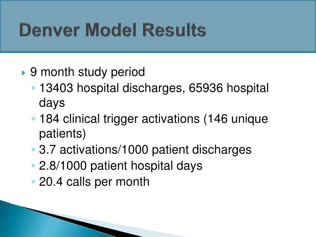 9 month study period 13403 hospital discharges