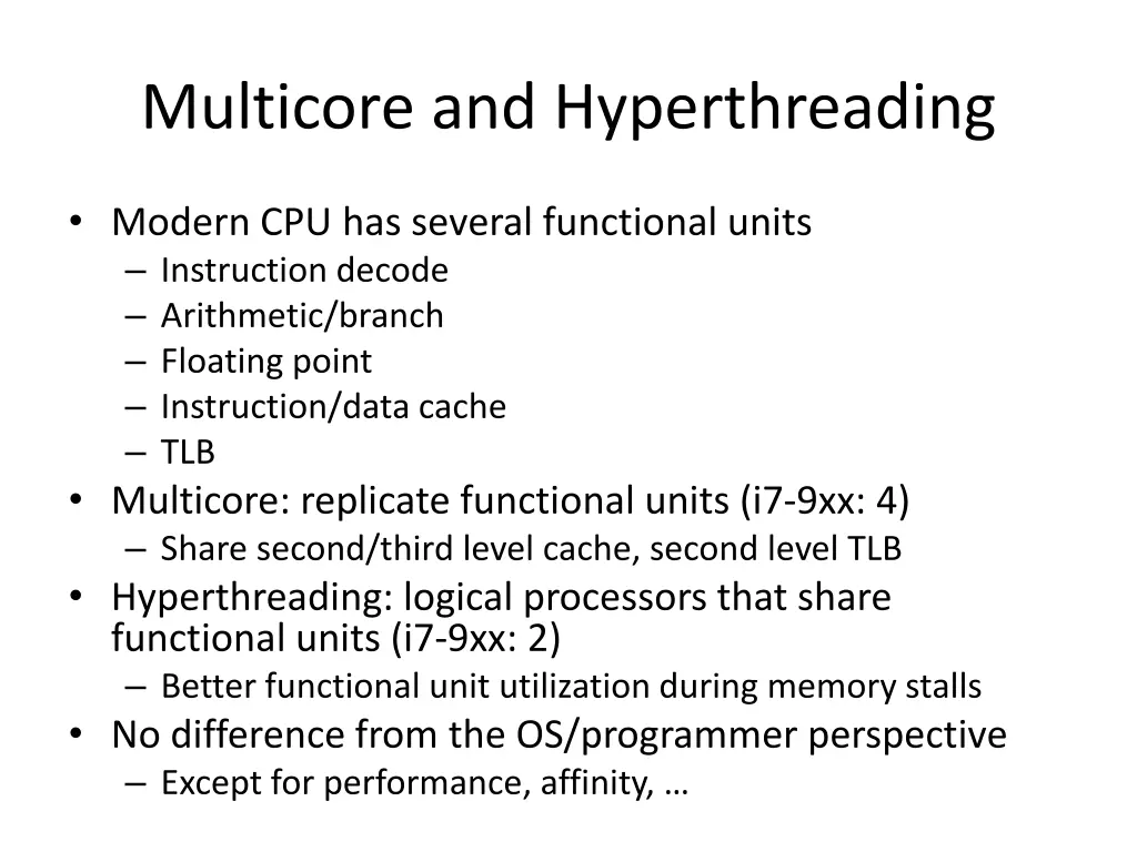 multicore and hyperthreading