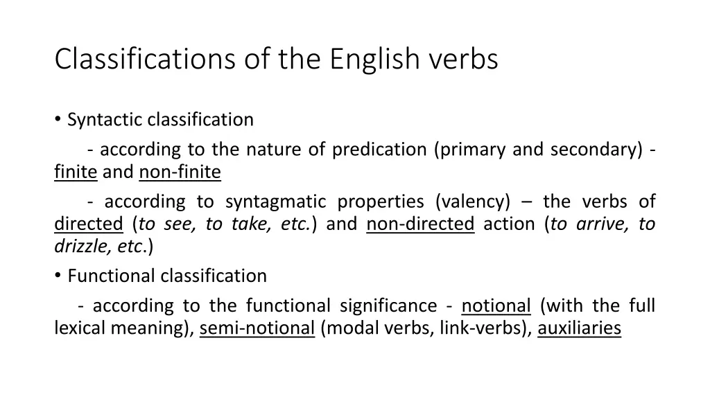 classifications of the english verbs 2