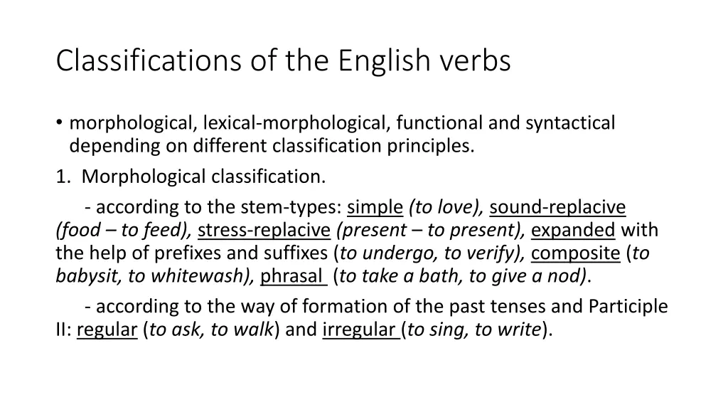 classifications of the english verbs