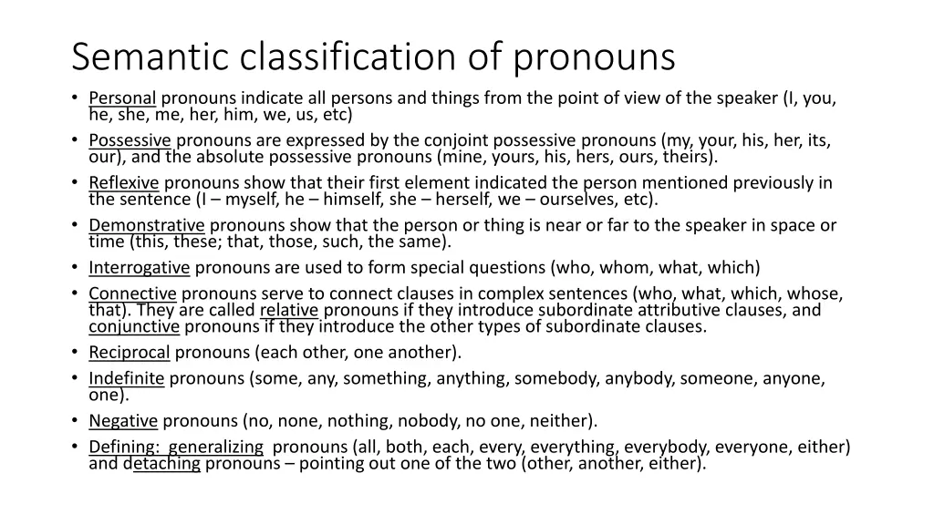 semantic classification of pronouns personal