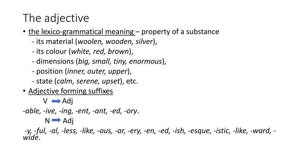 the adjective the lexico grammatical meaning