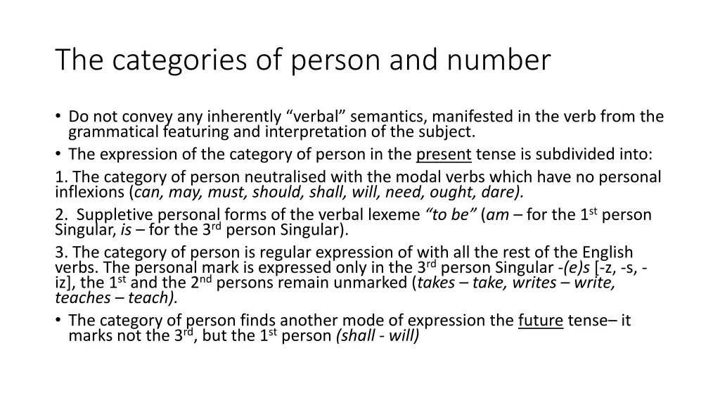 the categories of person and number