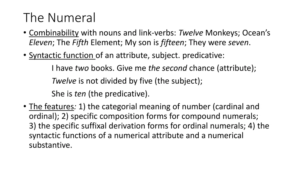 the numeral combinability with nouns and link