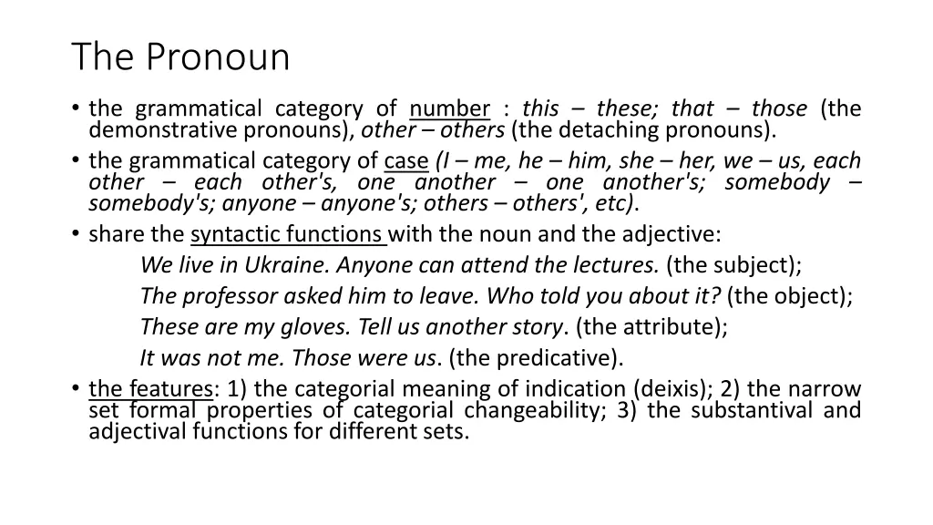 the pronoun the grammatical category of number