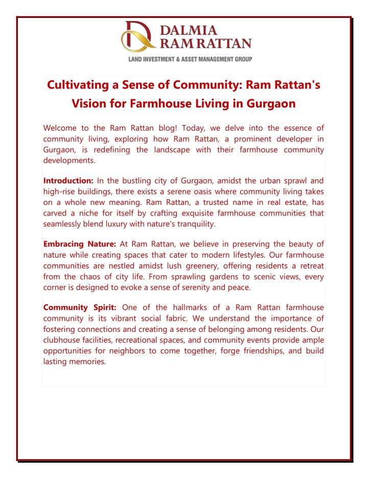 cultivating a sense of community ram rattan