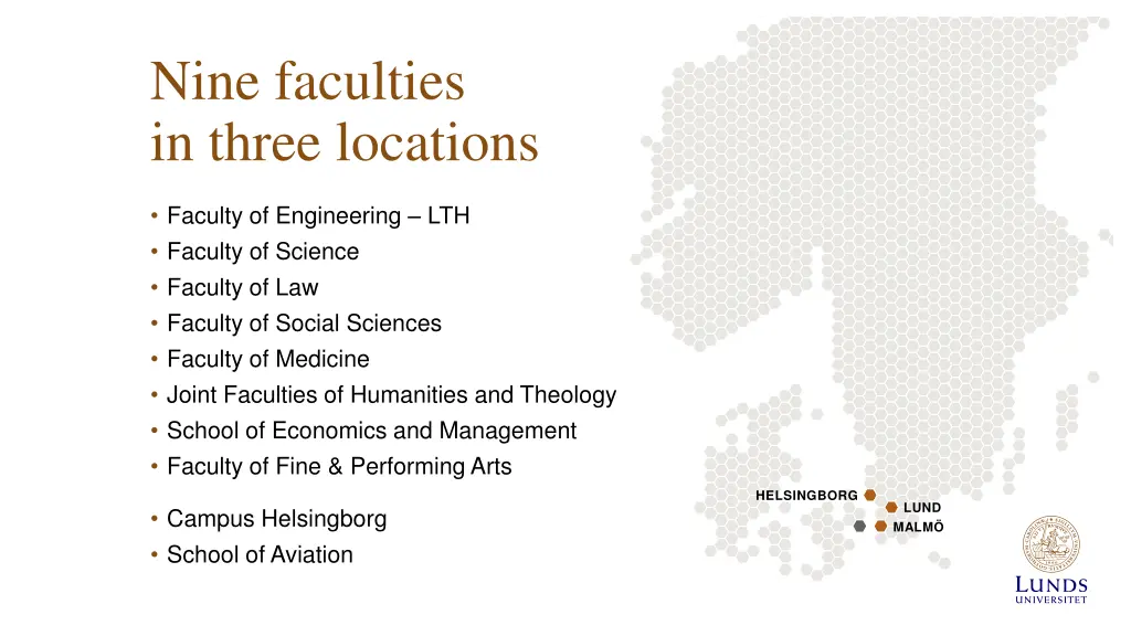 nine faculties in three locations