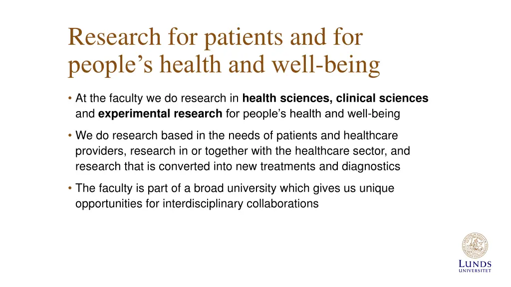 research for patients and for people s health