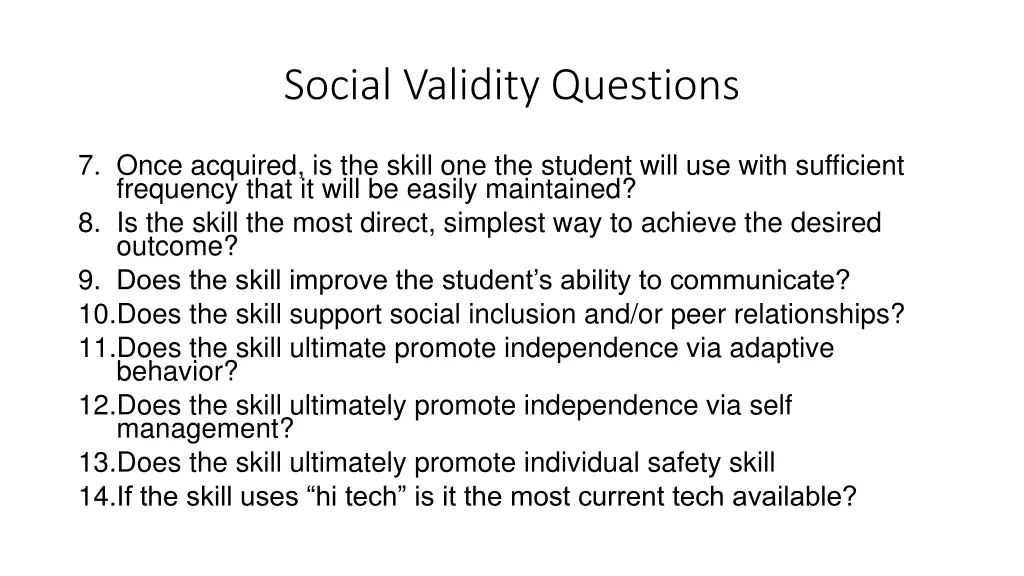 social validity questions