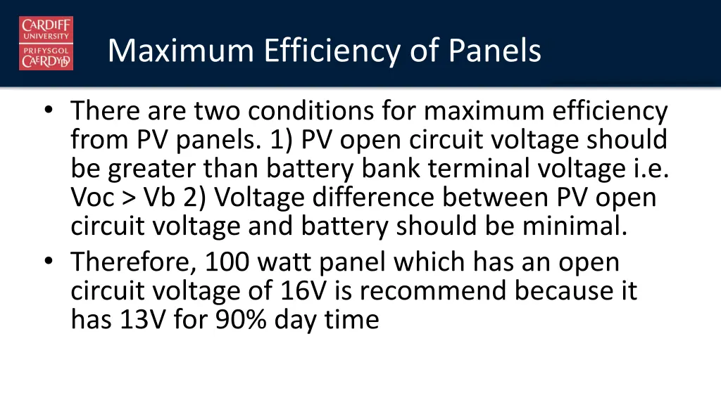 maximum efficiency of panels