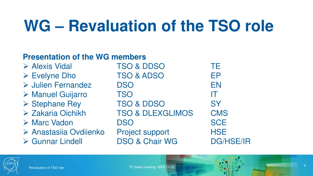 wg revaluation of the tso role