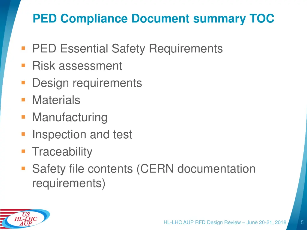 ped compliance document summary toc