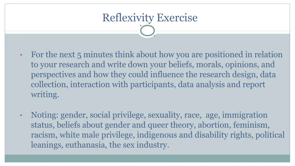 reflexivity exercise