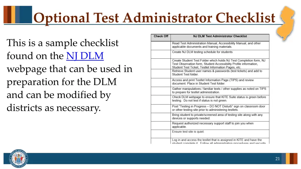 optional test administrator checklist