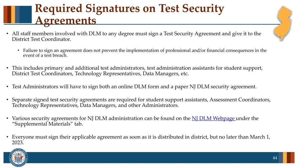 required signatures on test security agreements