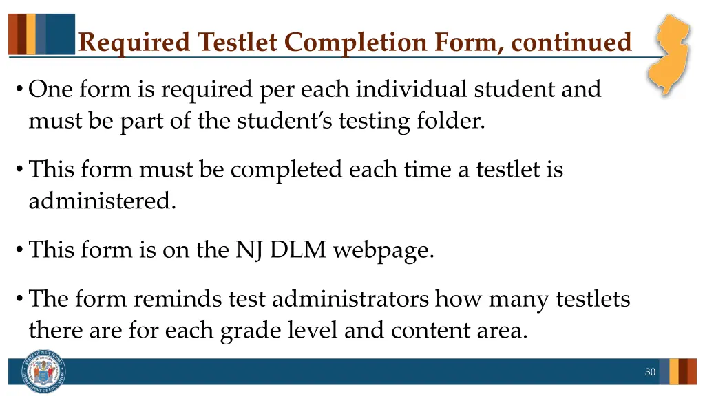 required testlet completion form continued