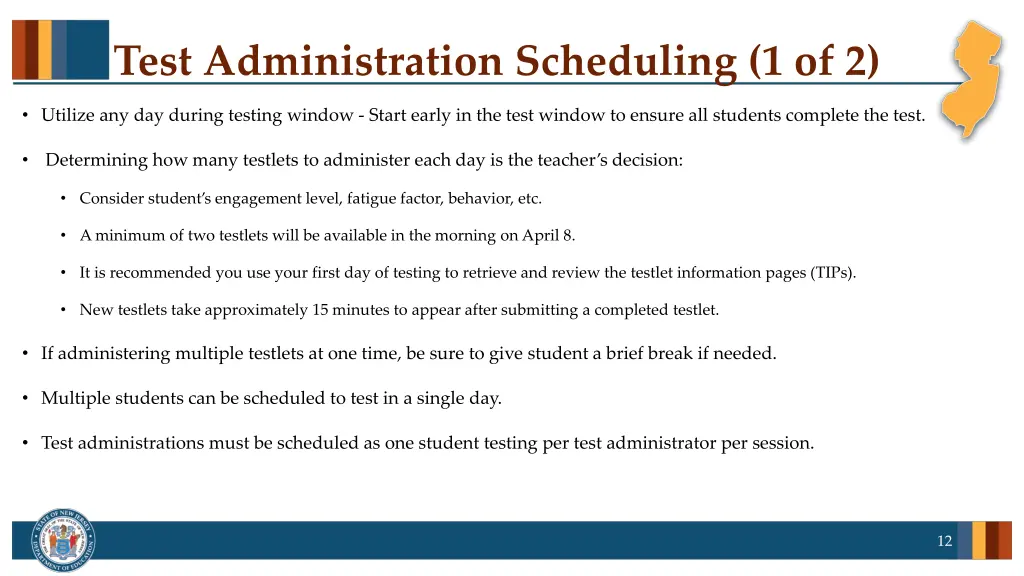 test administration scheduling 1 of 2