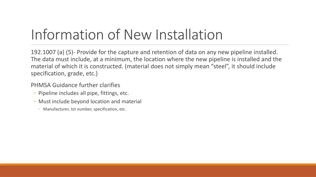 information of new installation