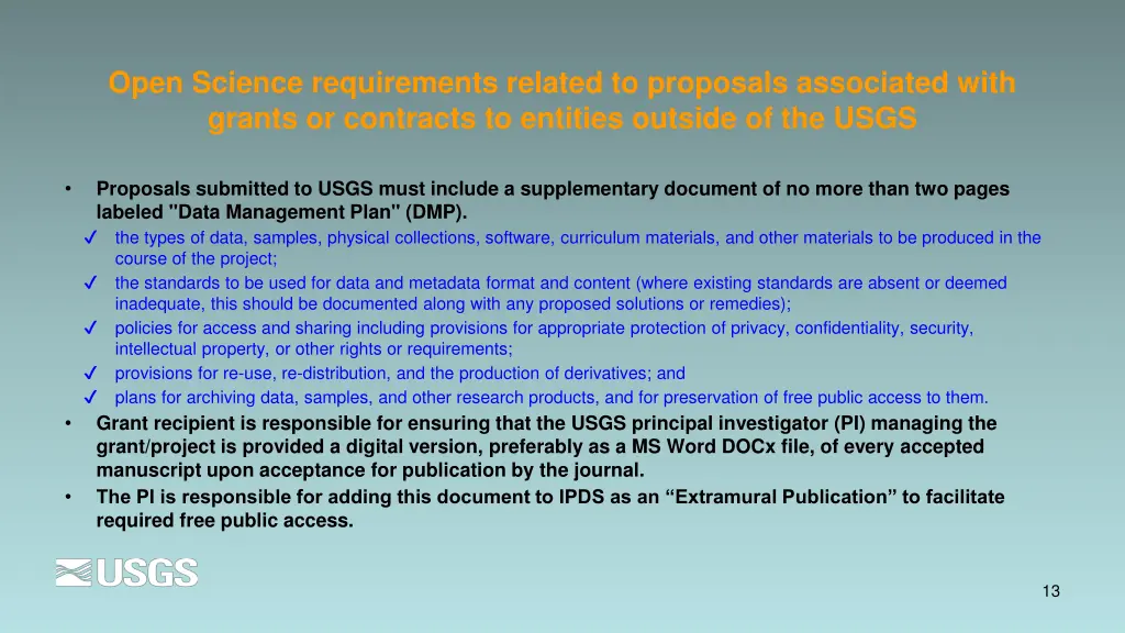open science requirements related to proposals