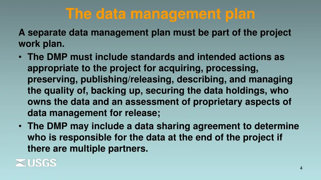 the data management plan a separate data