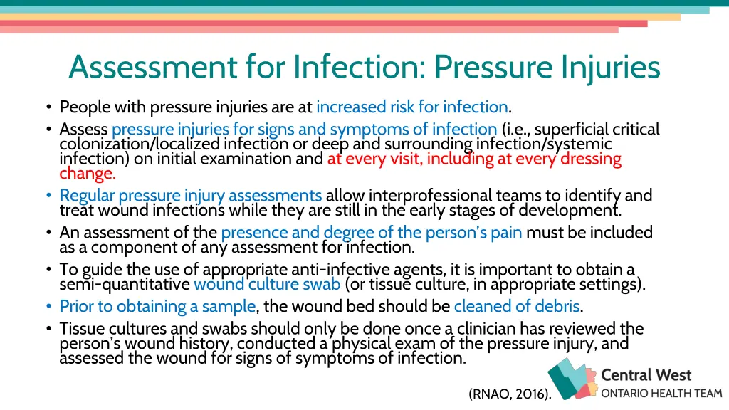 assessment for infection pressure injuries