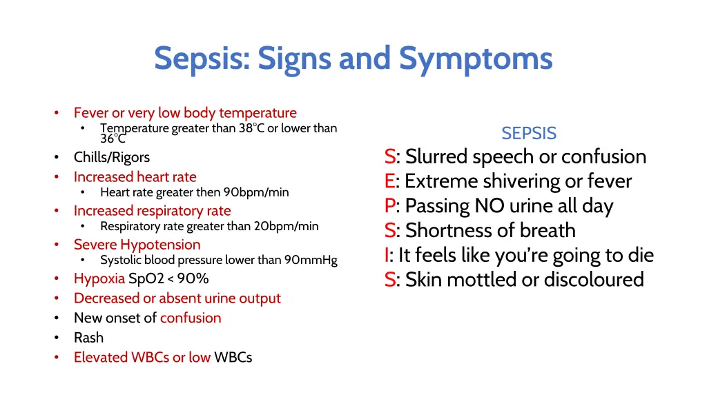 sepsis signs and symptoms