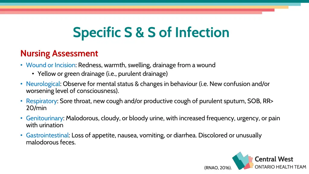 specific s s of infection