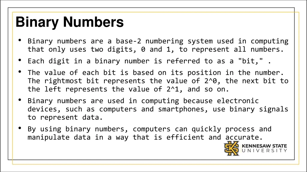 binary numbers binary numbers are a base