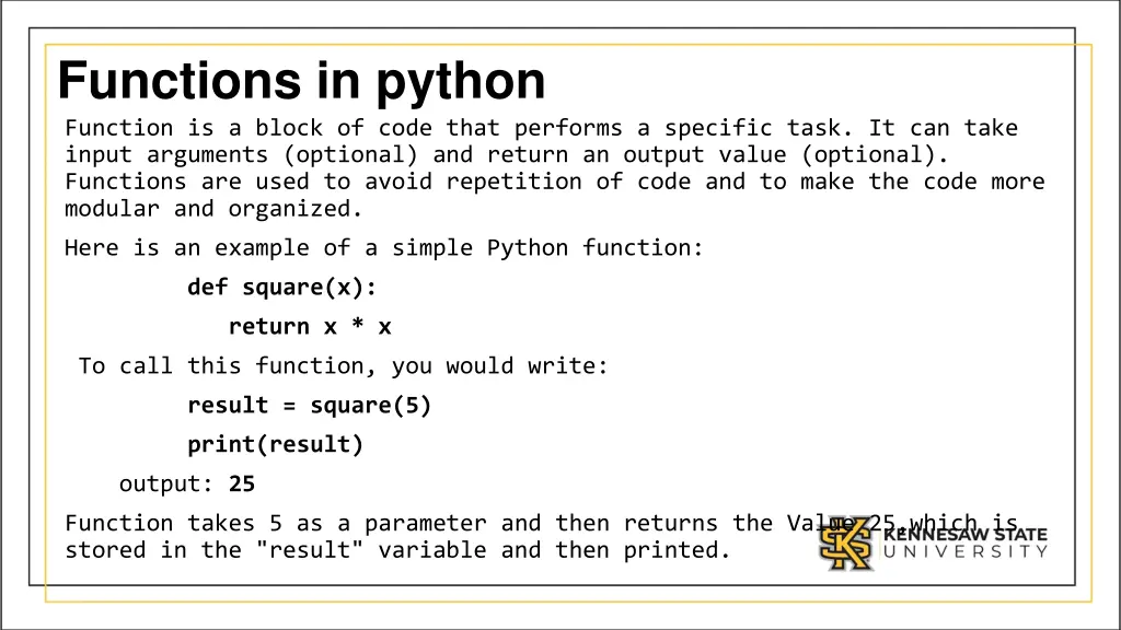 functions in python function is a block of code