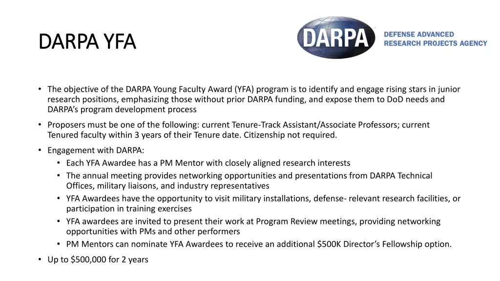 darpa yfa darpa yfa