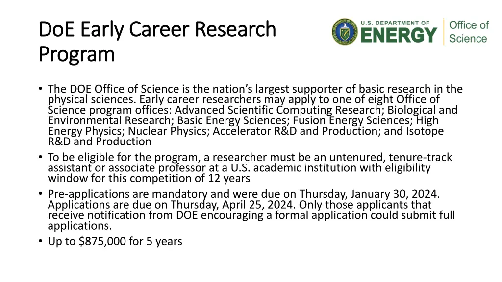 doe early career research doe early career