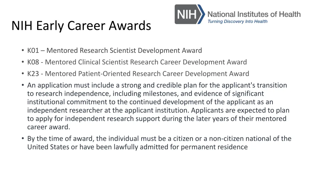 nih early career awards