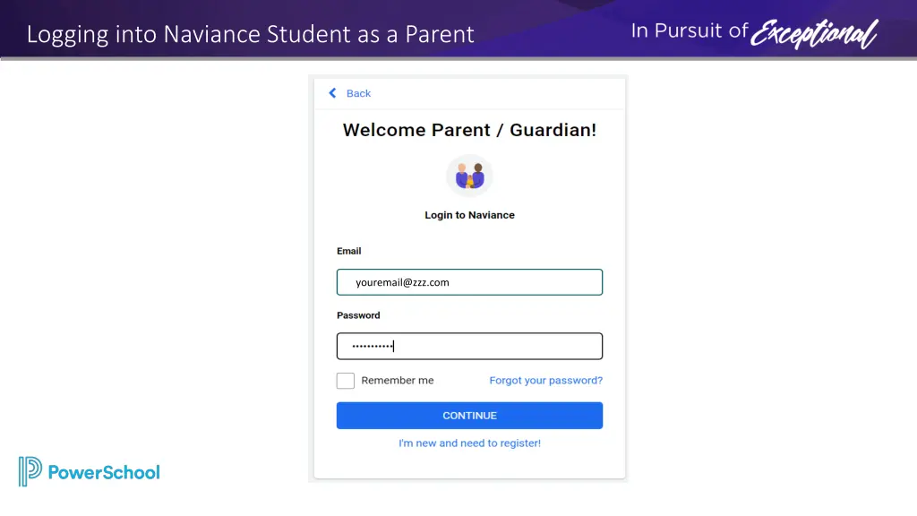 logging into naviance student as a parent