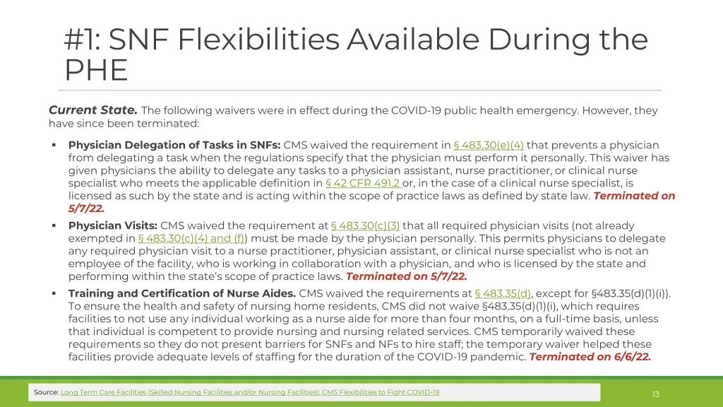 1 snf flexibilities available during the phe