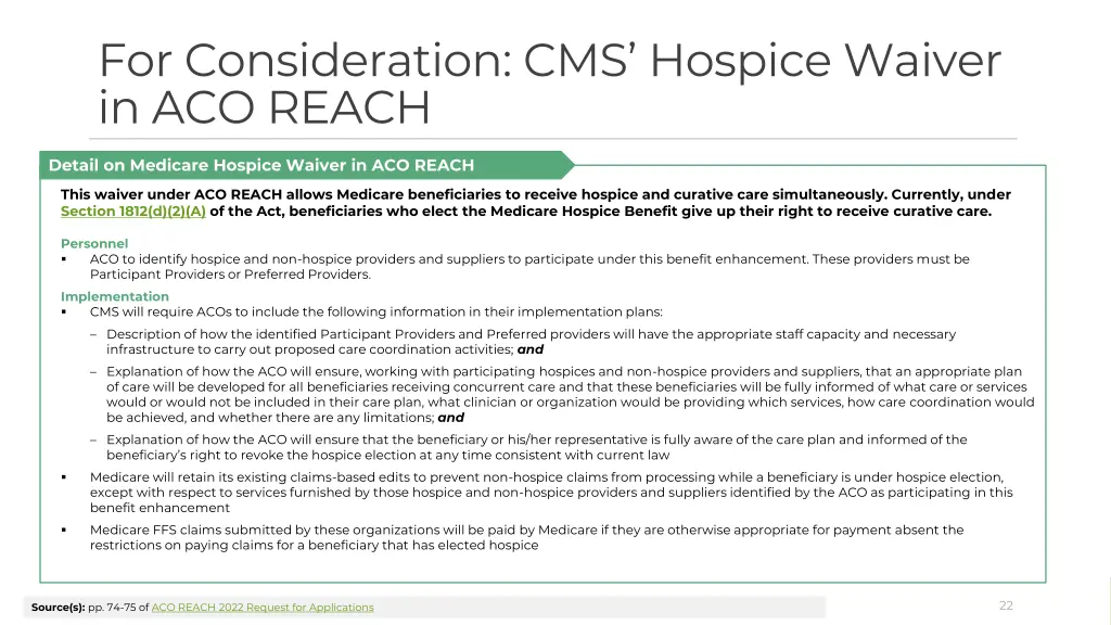 for consideration cms hospice waiver in aco reach