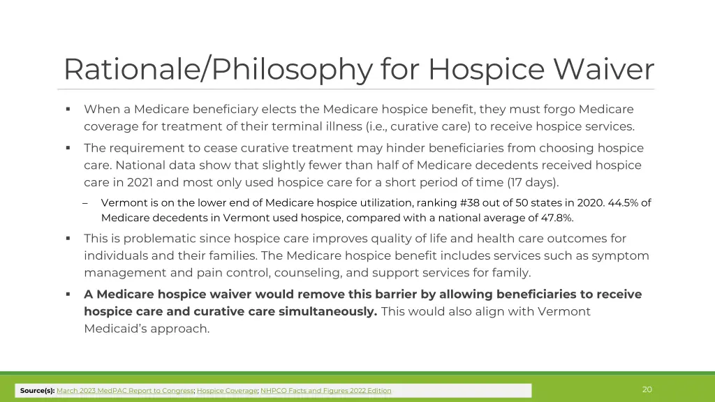 rationale philosophy for hospice waiver