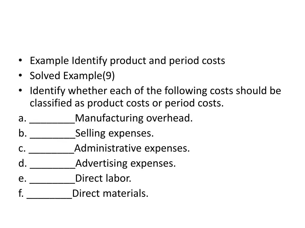 example identify product and period costs solved