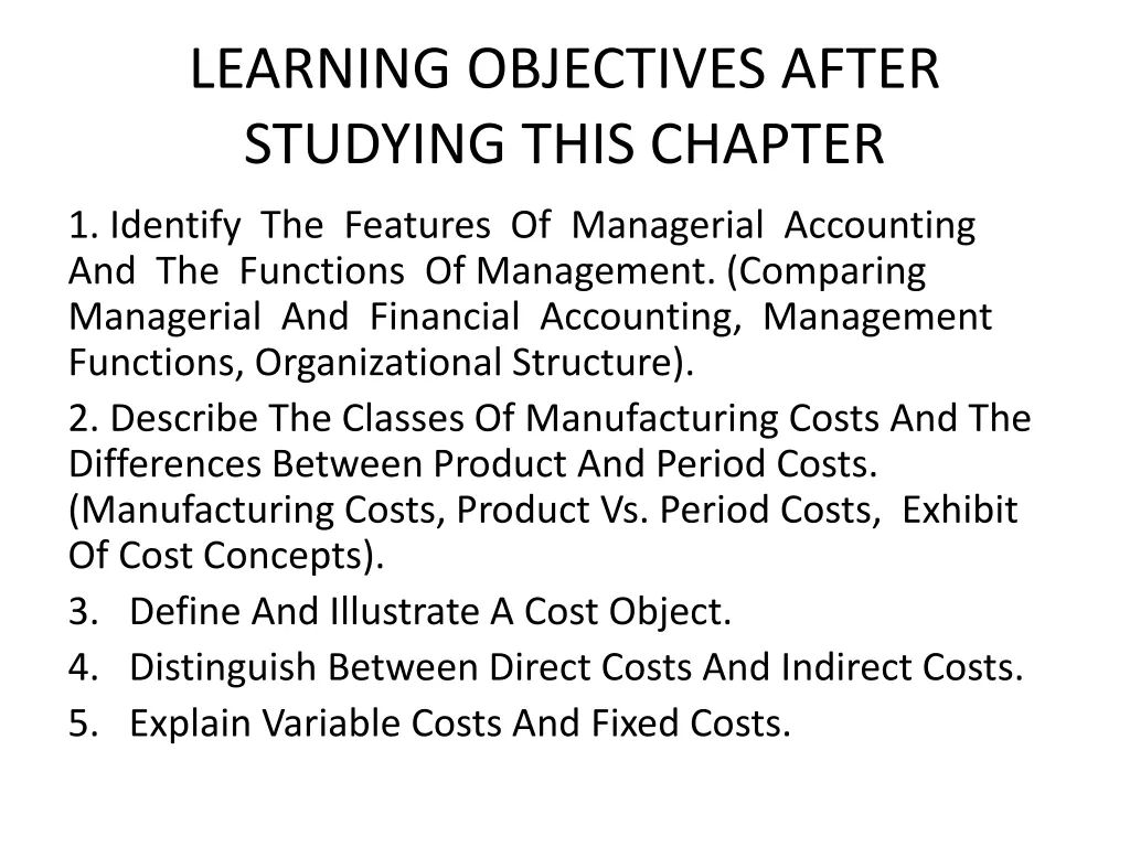 learning objectives after studying this chapter