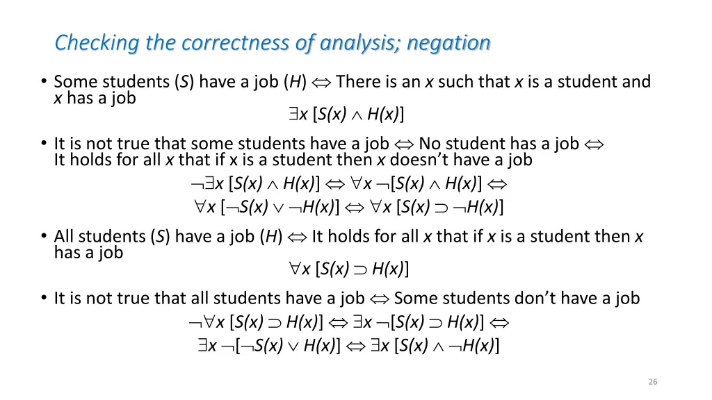 checking the correctness of analysis negation