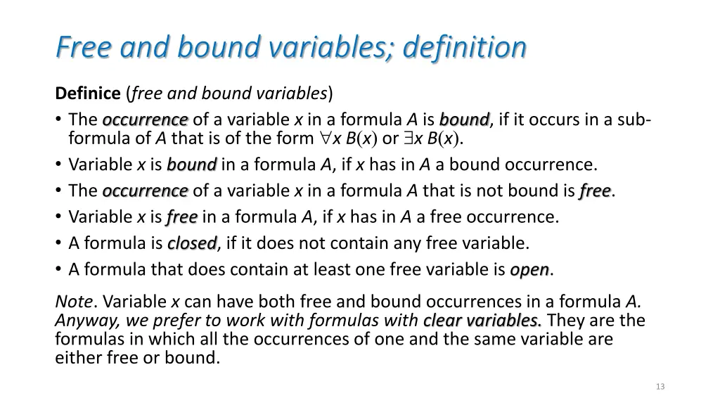 free and bound variables definition