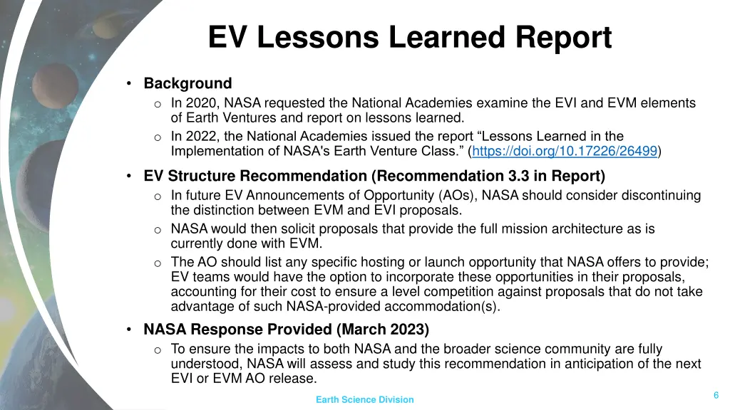 ev lessons learned report