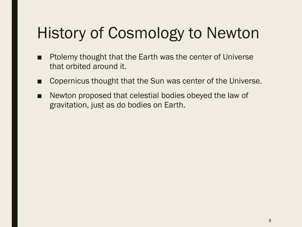 history of cosmology to newton