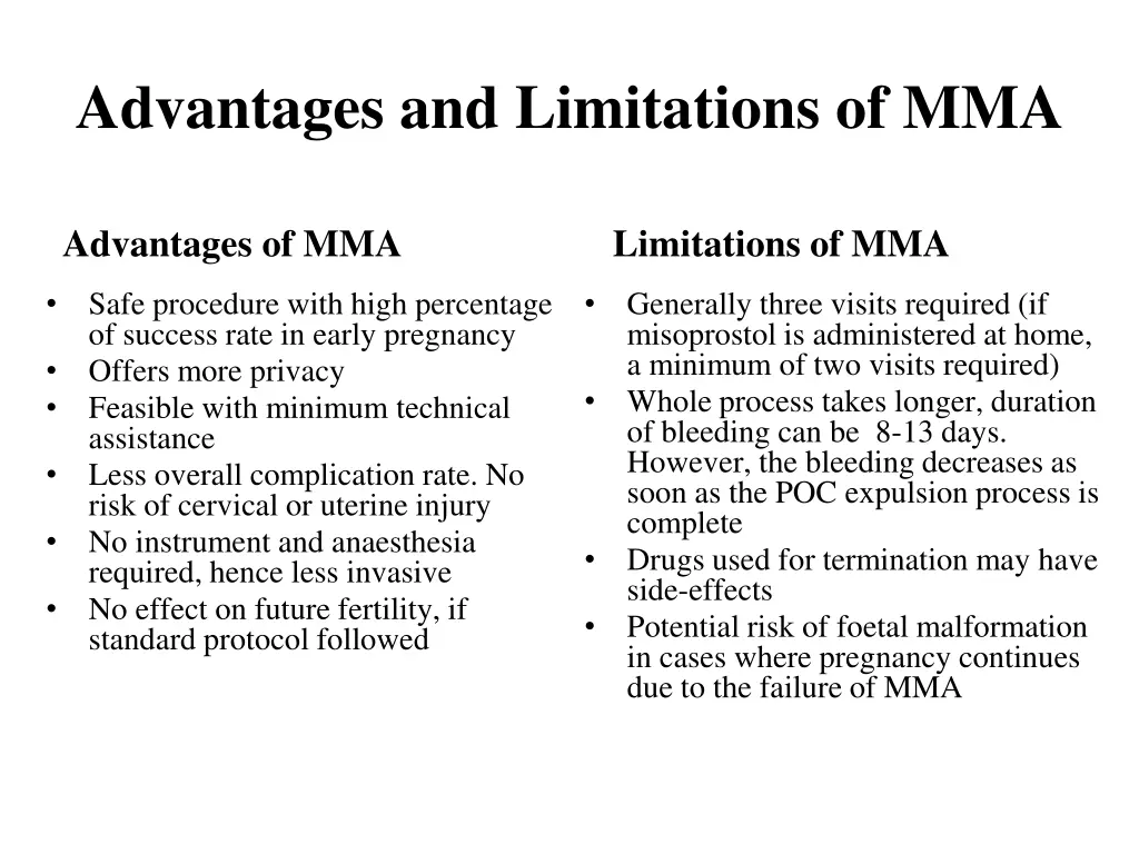 advantages and limitations of mma