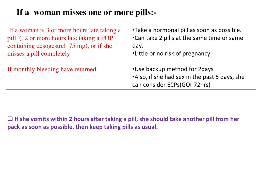 if a woman misses one or more pills 1