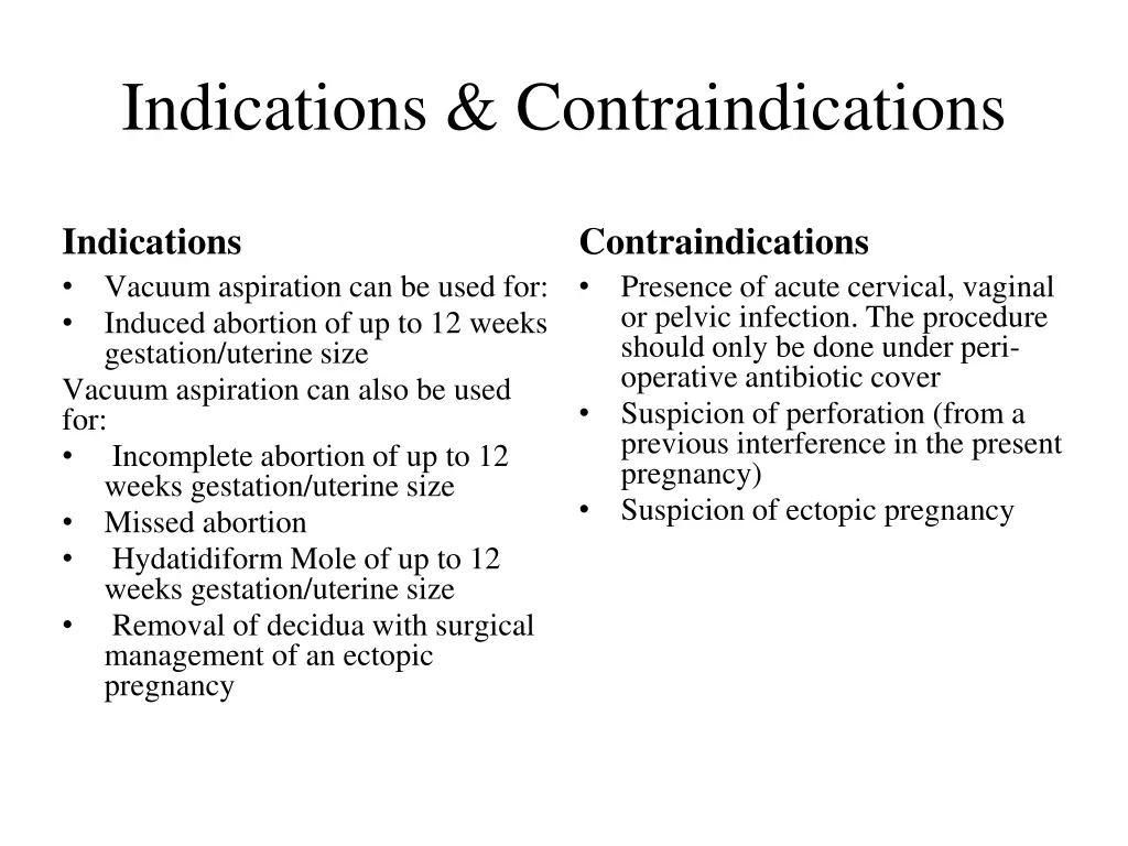 indications contraindications