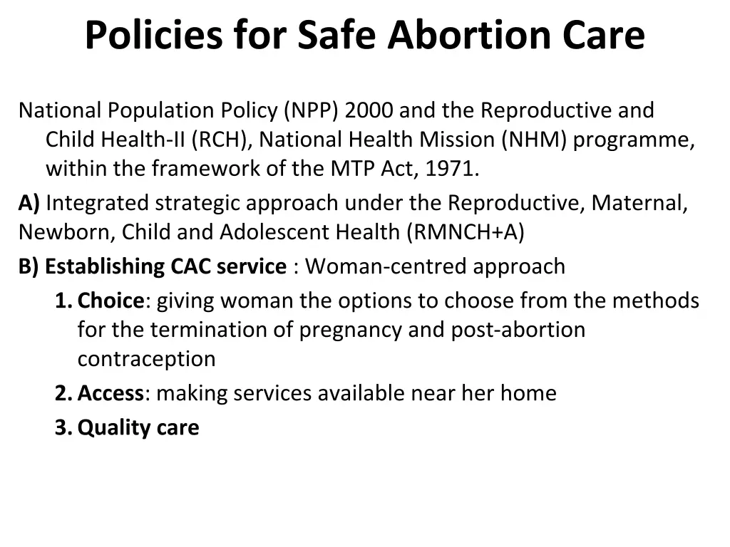 policies for safe abortion care