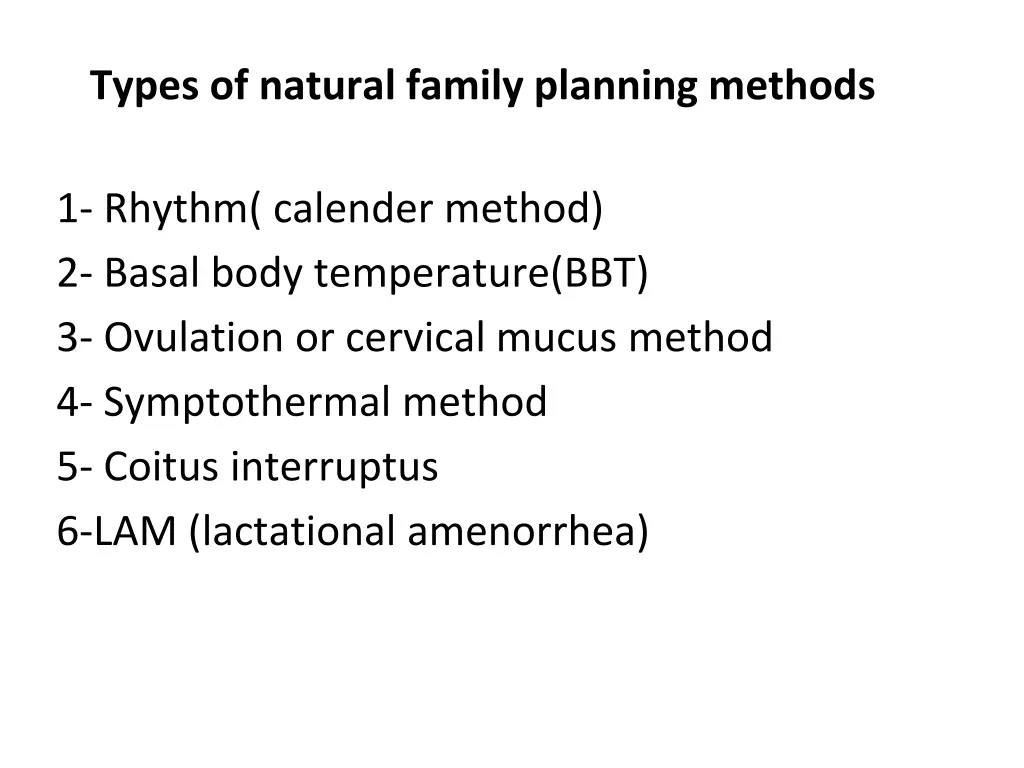 types of natural family planning methods