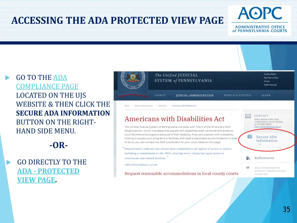 accessing the ada protected view page